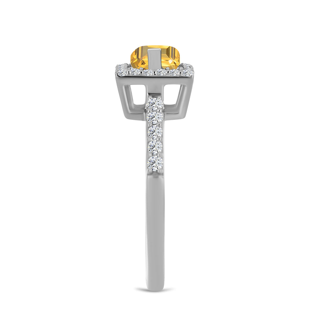 Anillo de Plata con Citrino de los Montes Urales y Topacio Blanco