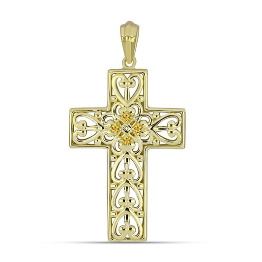 Cruz Colgante de Plata Bañada en Oro con Citrino de los Montes Urales