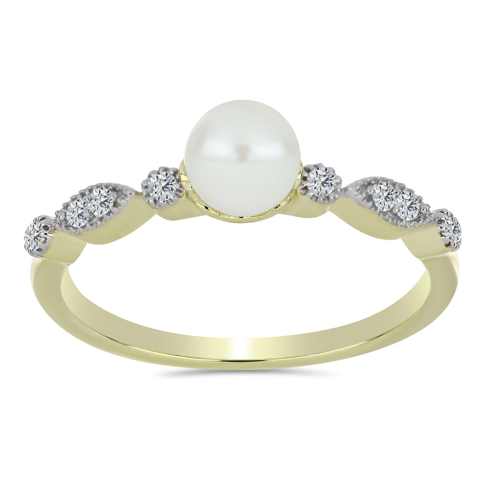 Anillo de Plata Bañada en Oro con Perla blanca de agua dulce y Topacio Blanco
