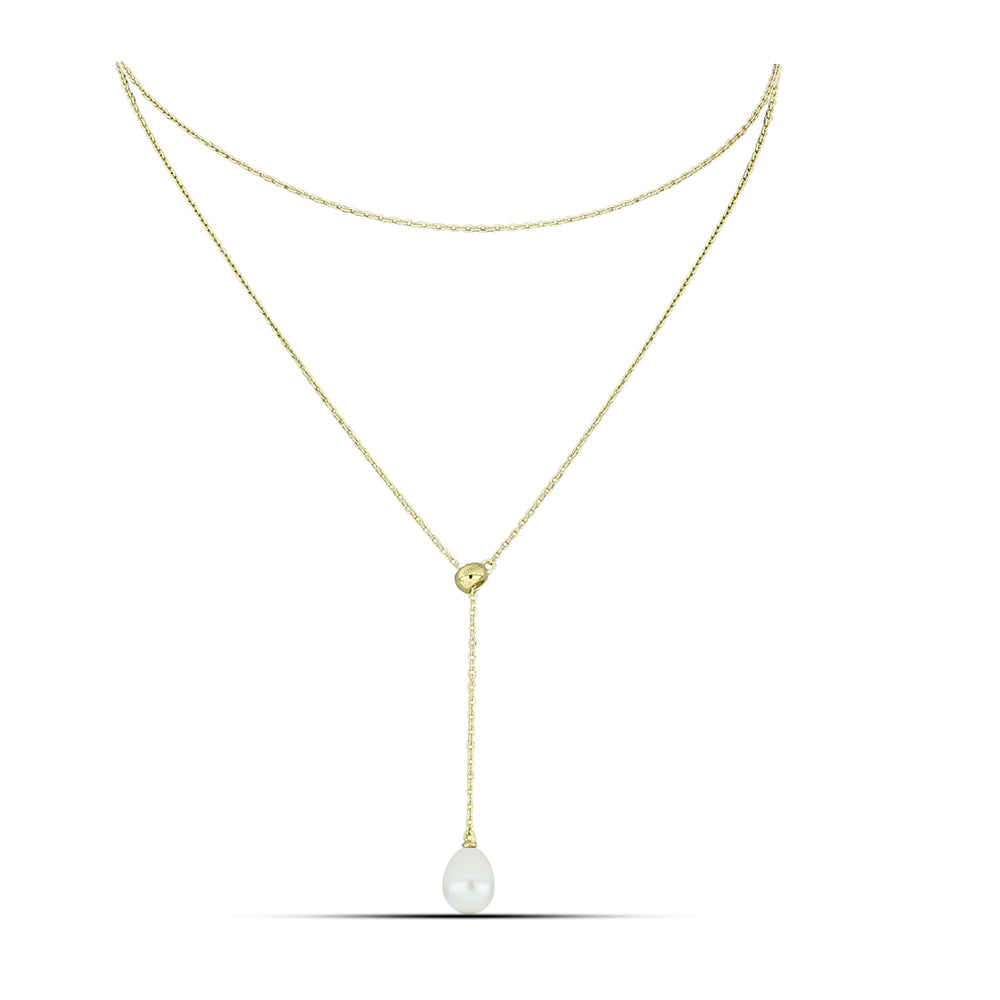 Collar de Plata Bañada en Oro con Perla blanca de agua dulce