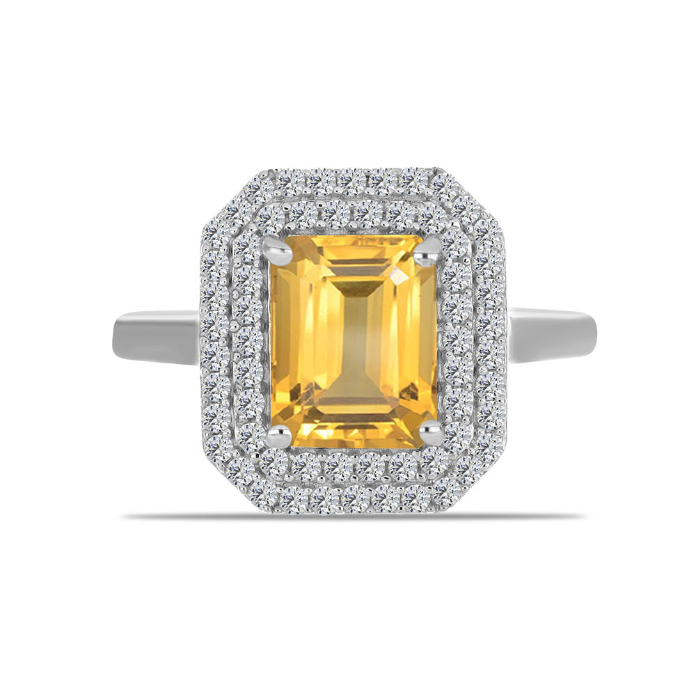 Anillo de Plata con Citrino de los Montes Urales y Topacio Blanco
