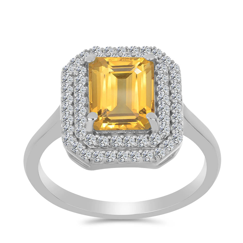 Anillo de Plata con Citrino de los Montes Urales y Topacio Blanco