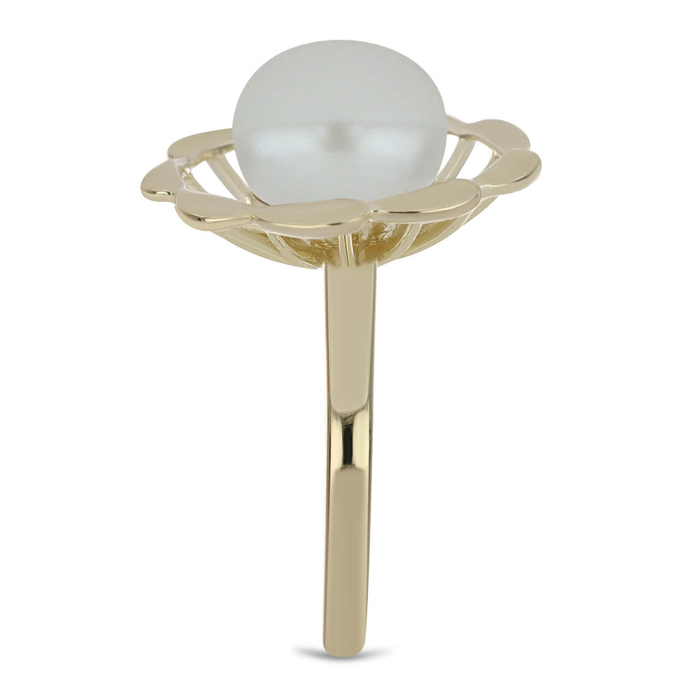 Anillo de Plata Bañada en Oro con Perla blanca de agua dulce