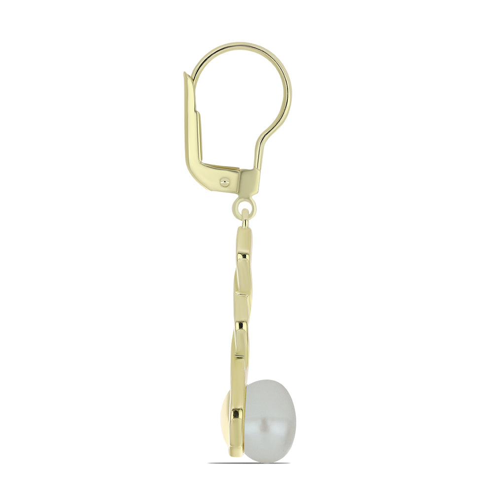 Pendientes de Plata Bañada en Oro con Perla blanca de agua dulce