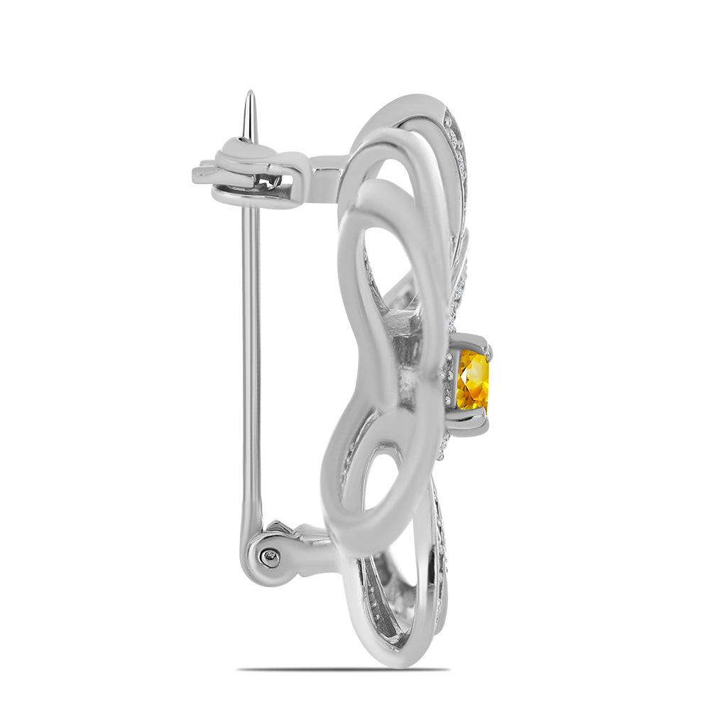 Broche de Plata con Citrino de los Montes Urales y Topacio Blanco