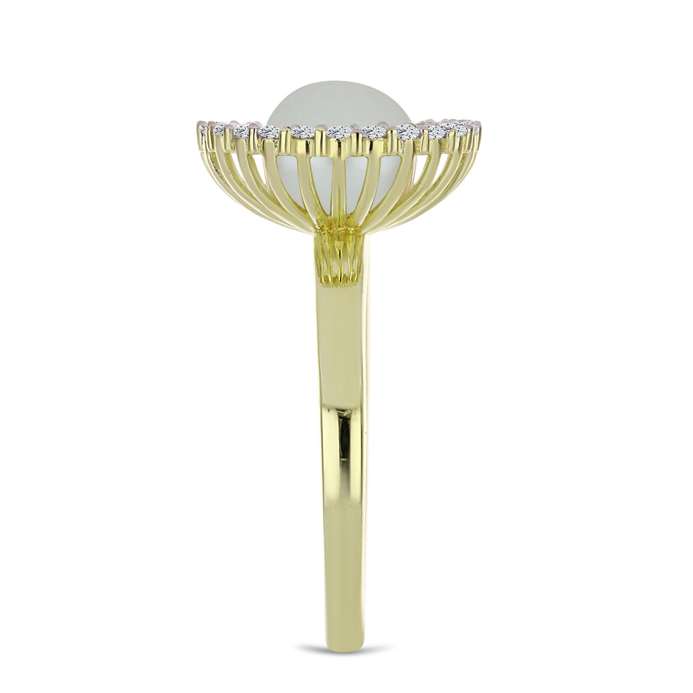 Anillo de Plata Bañada en Oro con Perla blanca de agua dulce y Topacio Blanco
