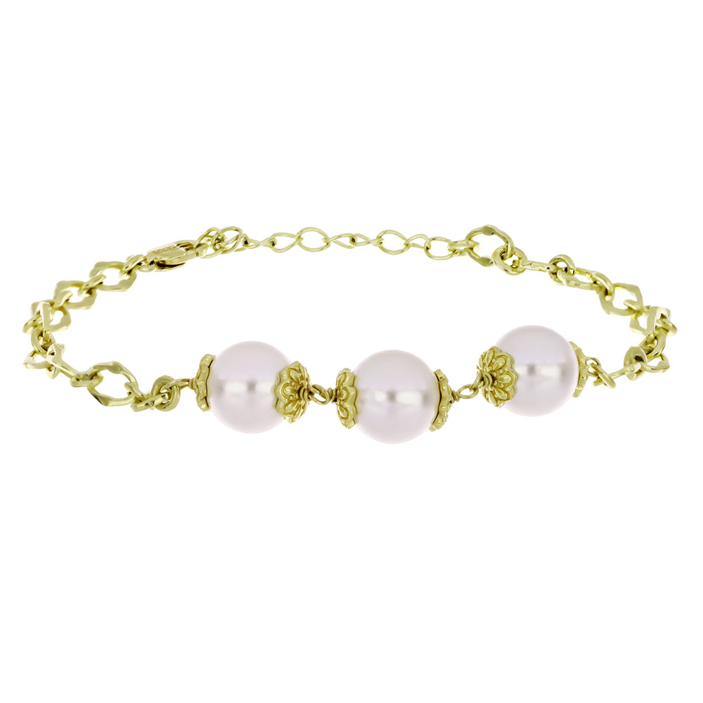 Pulsera de Plata Bañada en Oro con Perla blanca de agua dulce