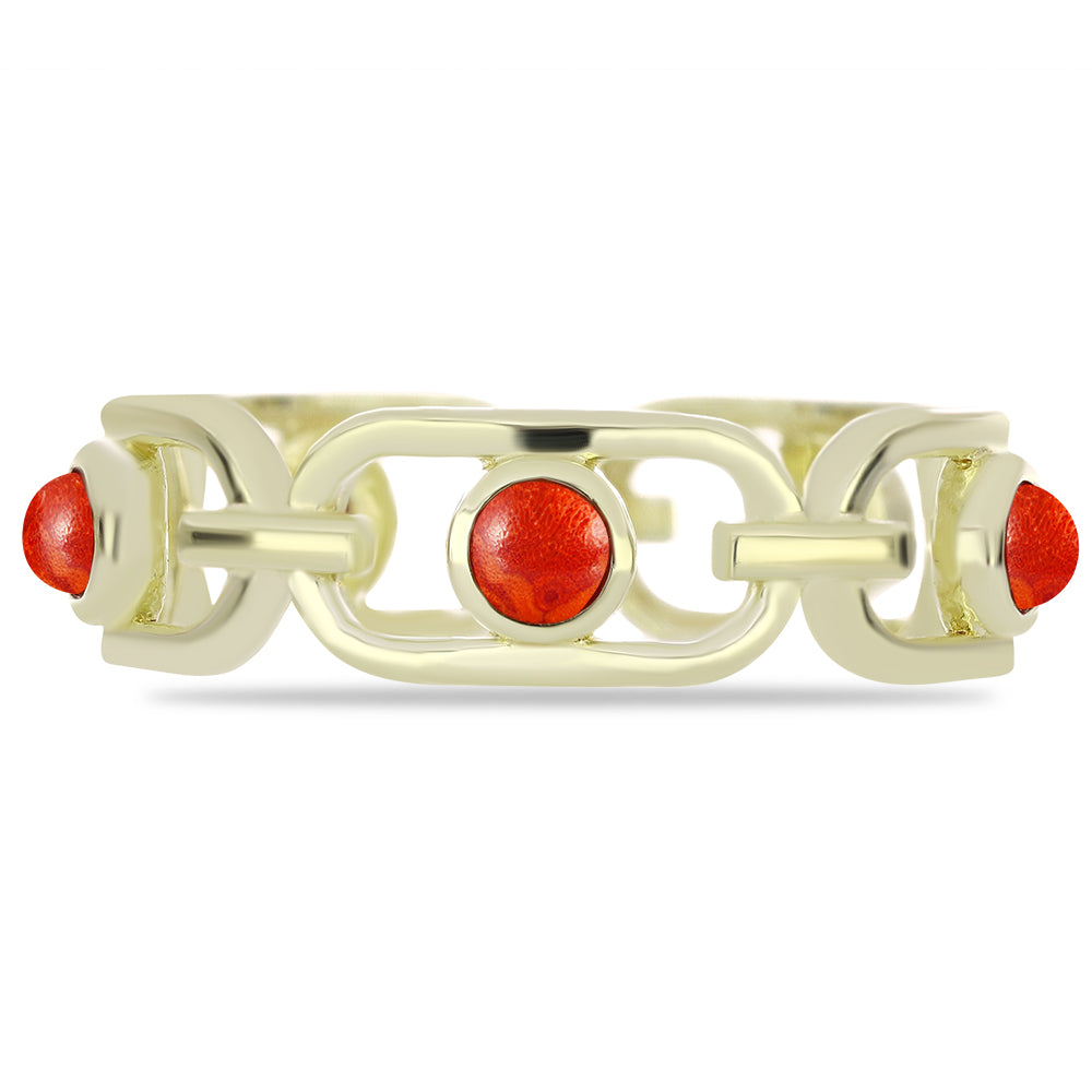 Anillo de Plata Bañada en Oro con Coral de Esponja Roja