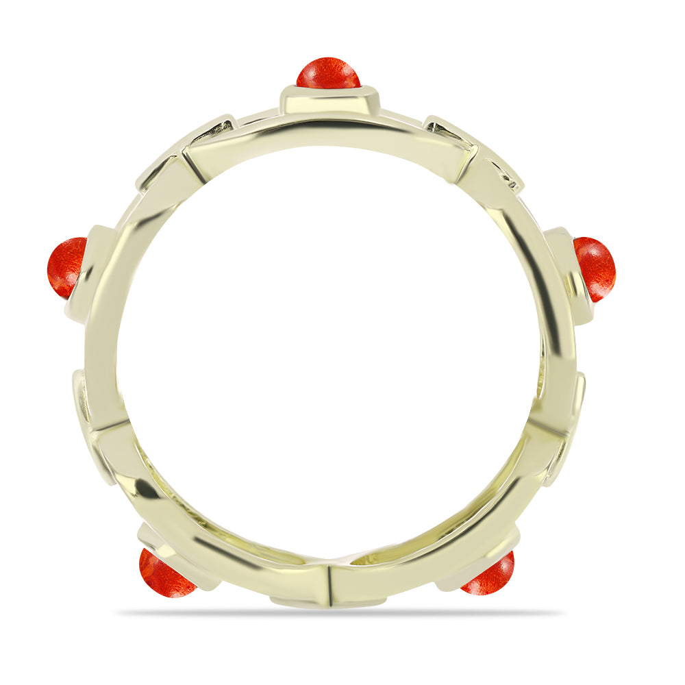 Anillo de Plata Bañada en Oro con Coral de Esponja Roja