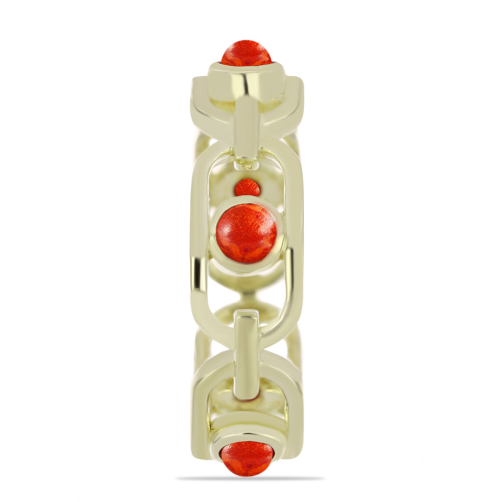 Anillo de Plata Bañada en Oro con Coral de Esponja Roja
