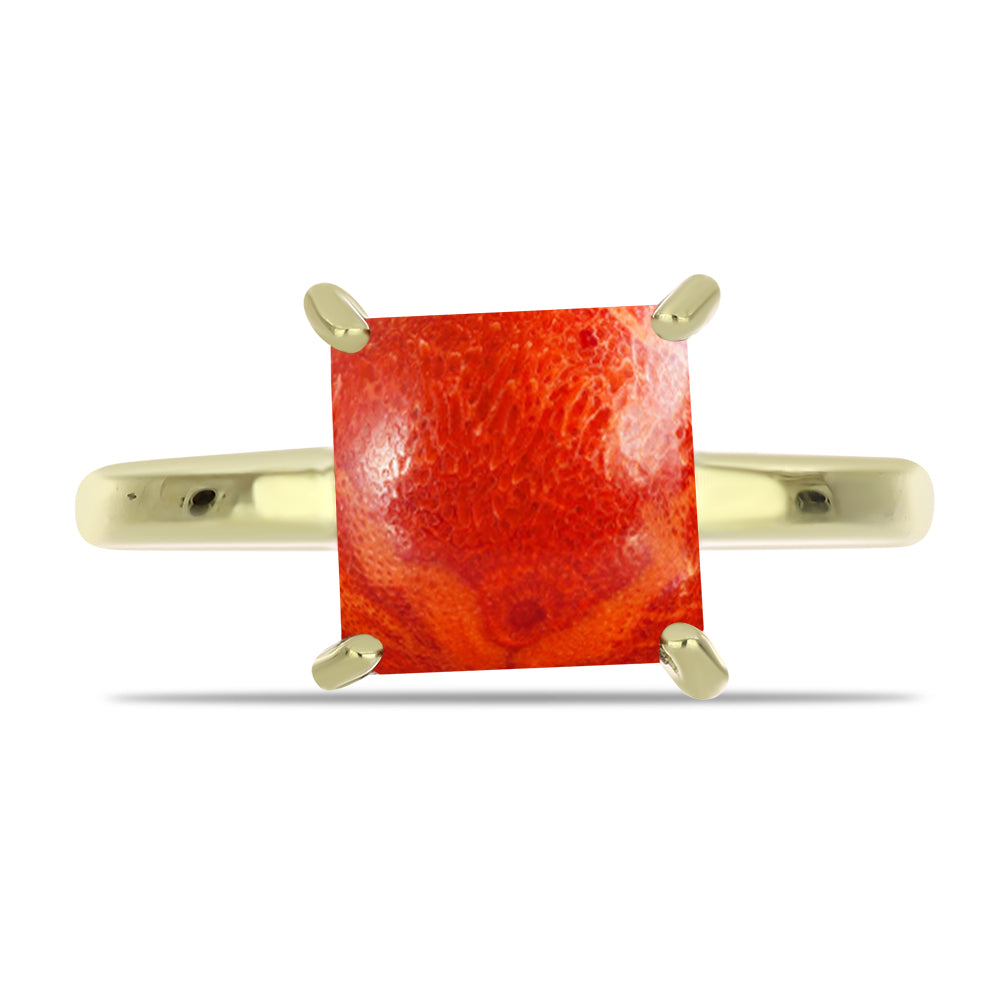 Anillo de Plata Bañada en Oro con Coral de Esponja Roja