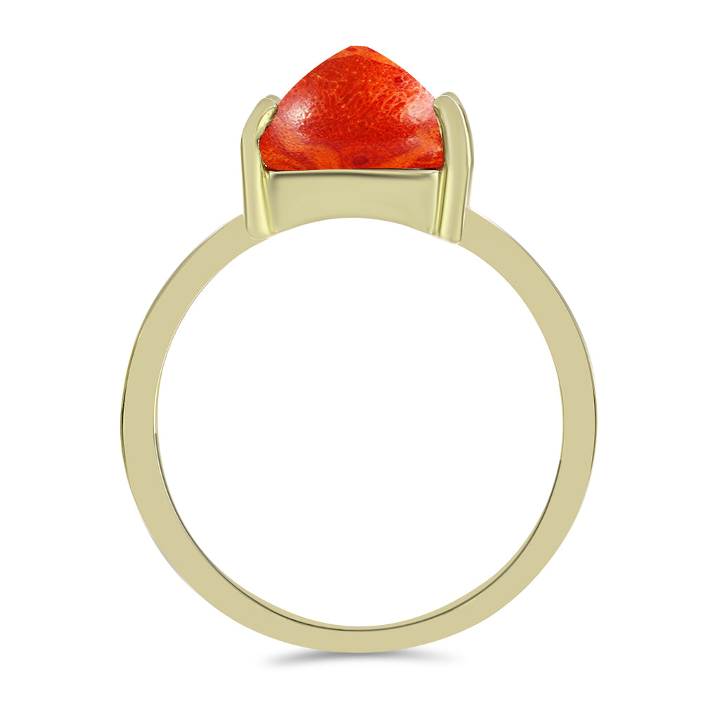 Anillo de Plata Bañada en Oro con Coral de Esponja Roja
