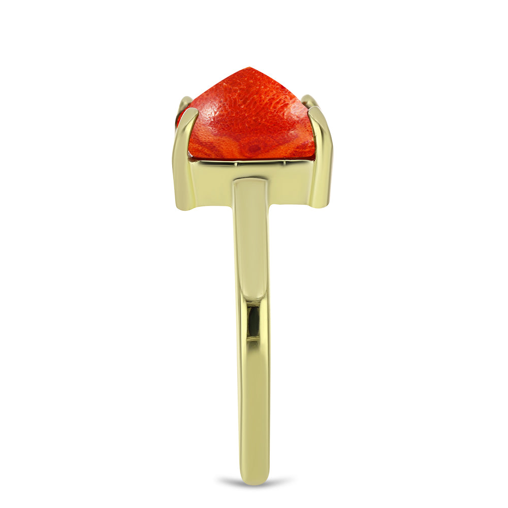 Anillo de Plata Bañada en Oro con Coral de Esponja Roja