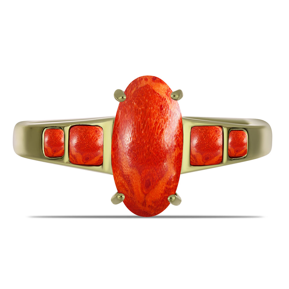 Anillo de Plata Bañada en Oro con Coral de Esponja Roja