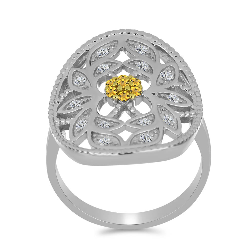 Anillo de Plata con Citrino de los Montes Urales y Topacio Blanco
