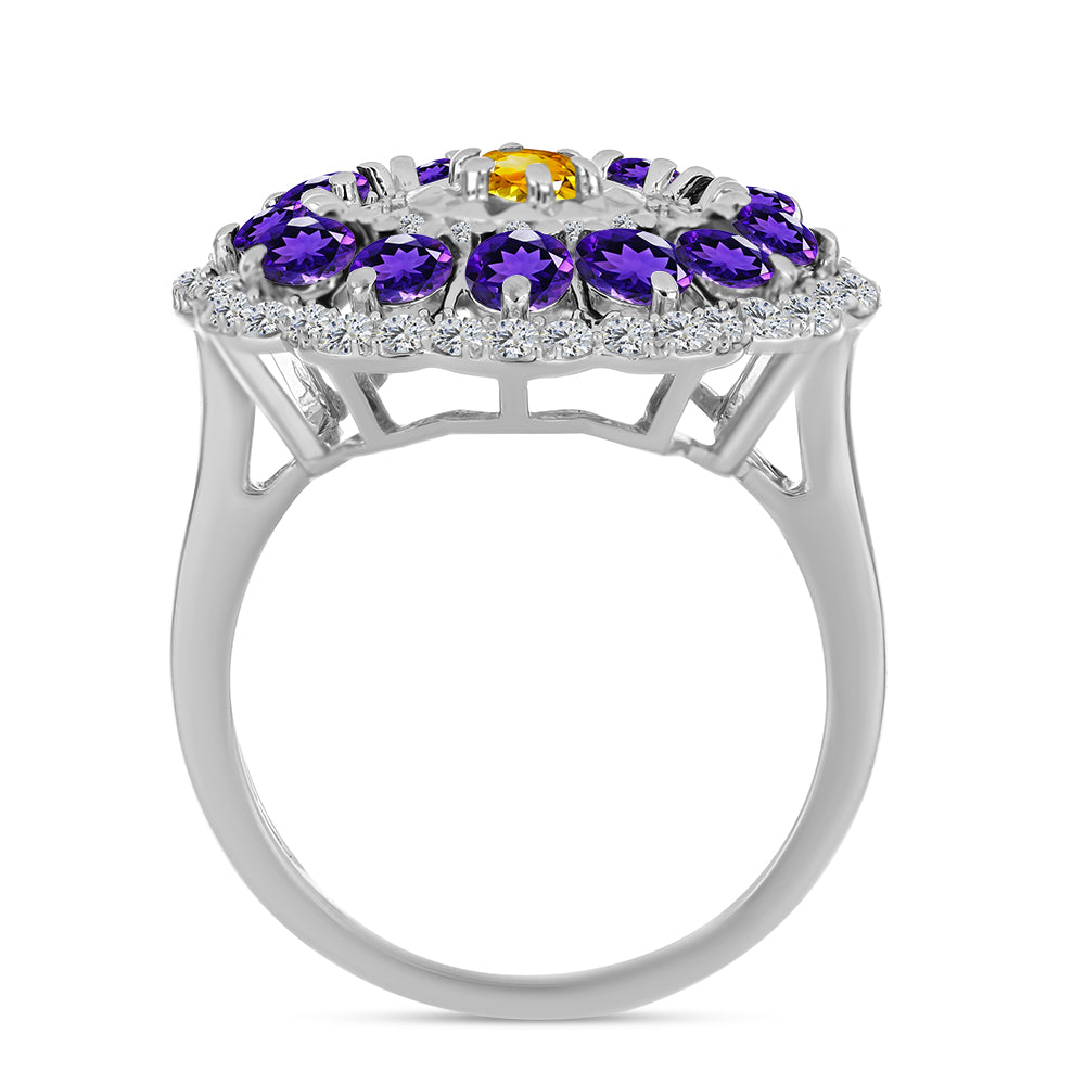Anillo de Plata con Citrino de los Montes Urales y Amatista de Marruecos