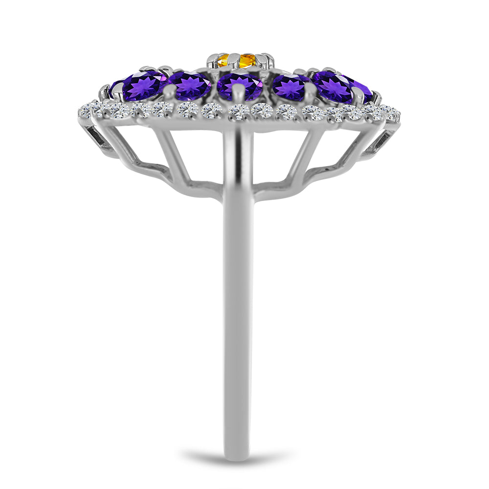 Anillo de Plata con Citrino de los Montes Urales y Amatista de Marruecos