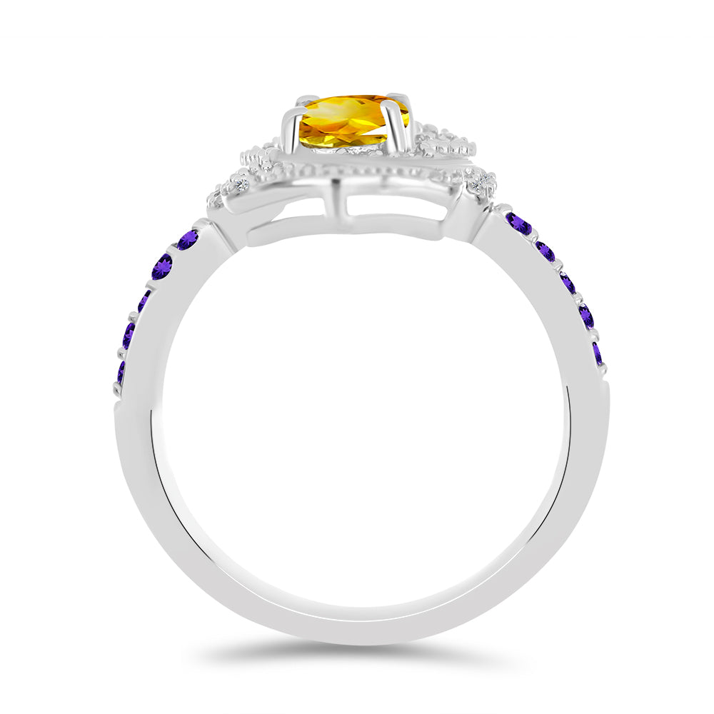 Anillo de Plata con Citrino de los Montes Urales y Amatista de Marruecos