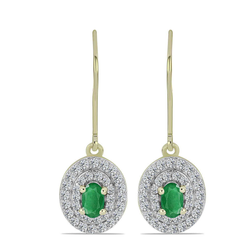 Pendientes de Plata Bañada en Oro con Esmeralda de Zambia y Topacio Blanco