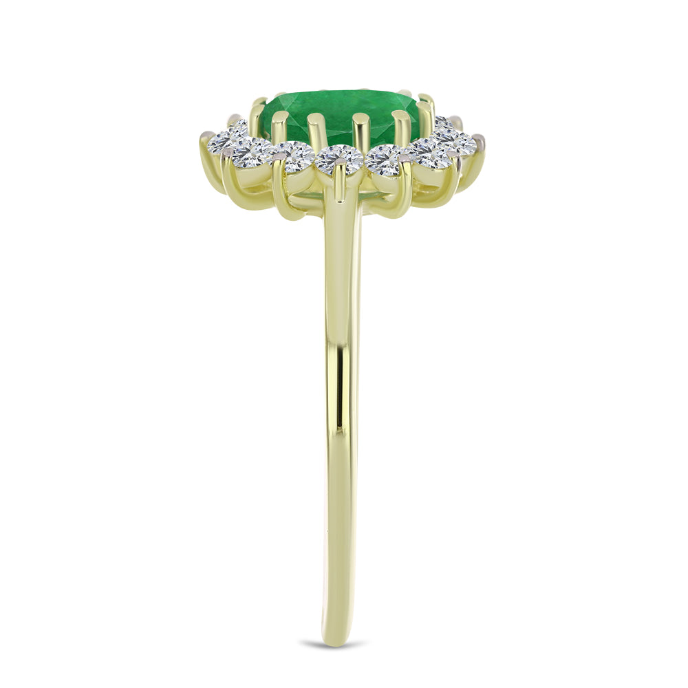 Anillo de Plata Bañada en Oro con Esmeralda de Zambia y Topacio Blanco