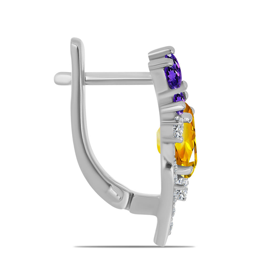 Pendientes de Plata con Citrino de los Montes Urales y Amatista de Marruecos