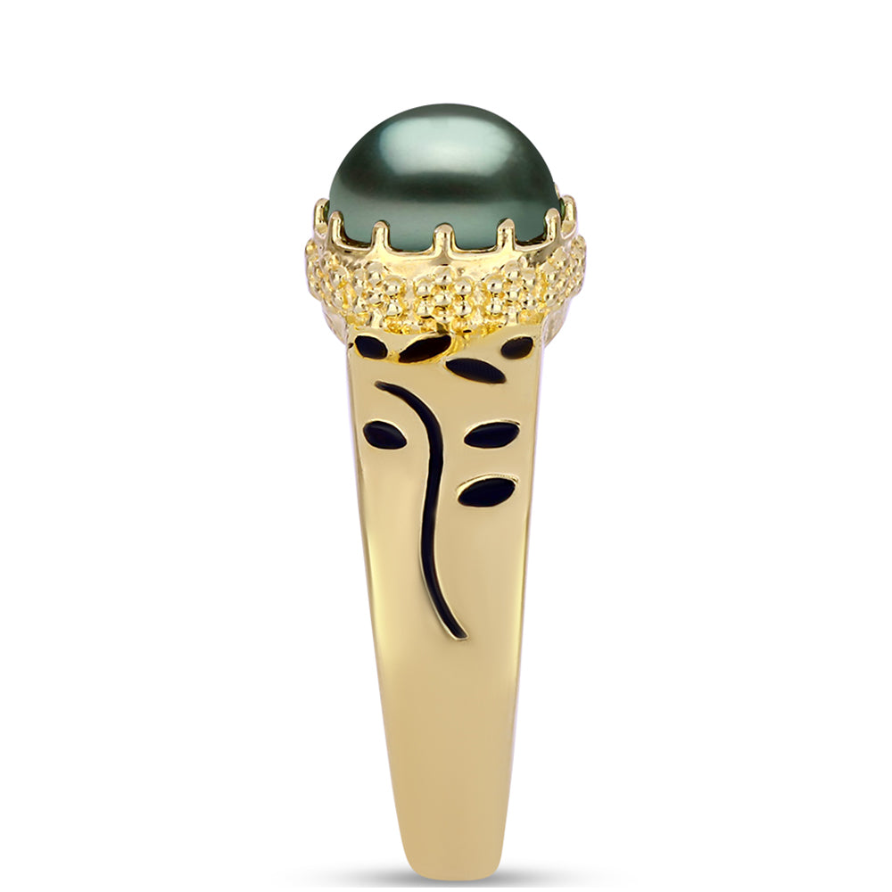 Anillo de Plata Bañada en Oro con Perla de río Tahiti verde ilusión