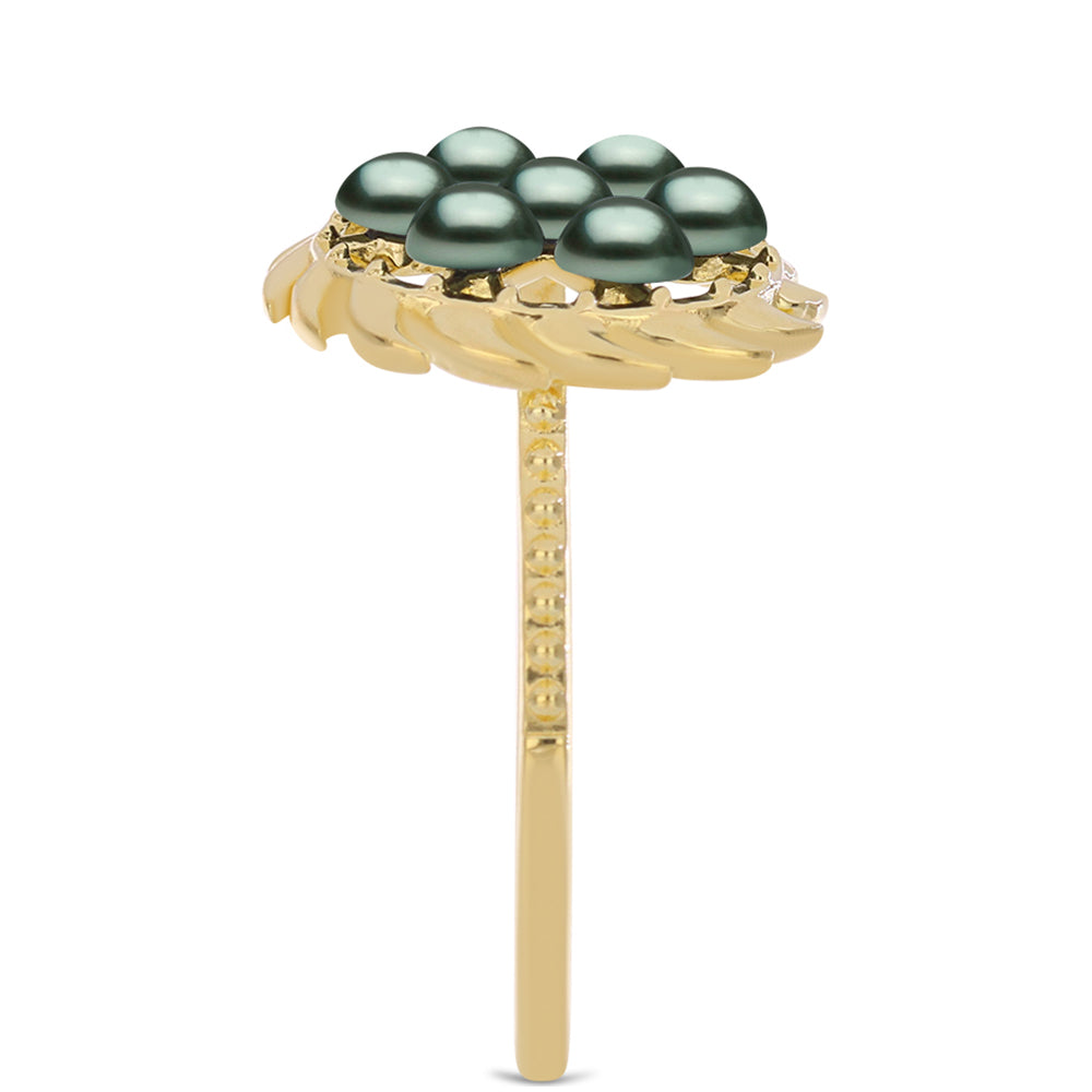 Anillo de Plata Bañada en Oro con Perla de río Tahiti verde ilusión