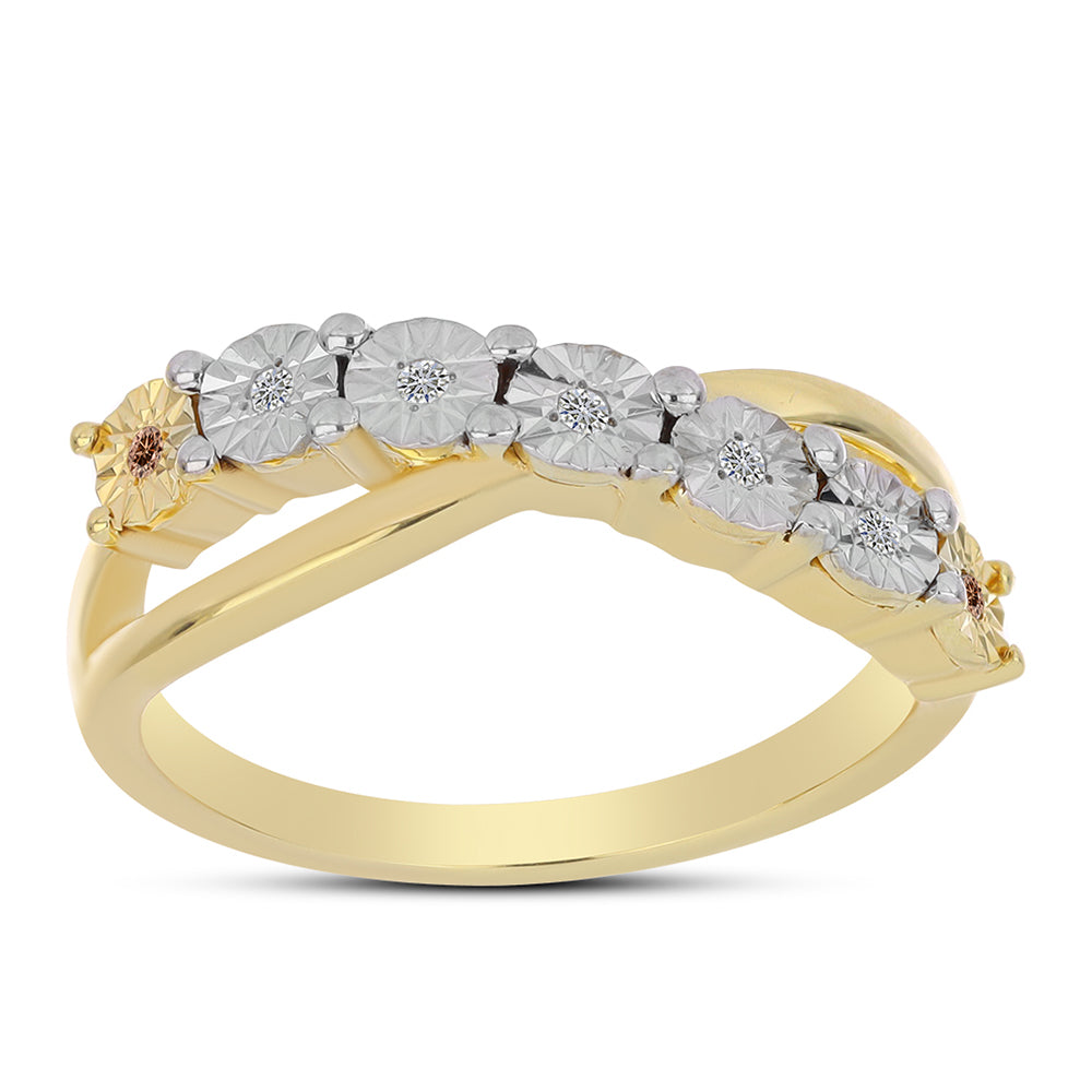 Anillo de Plata Bañada en Oro con Diamante Cognac y Topacio Blanco