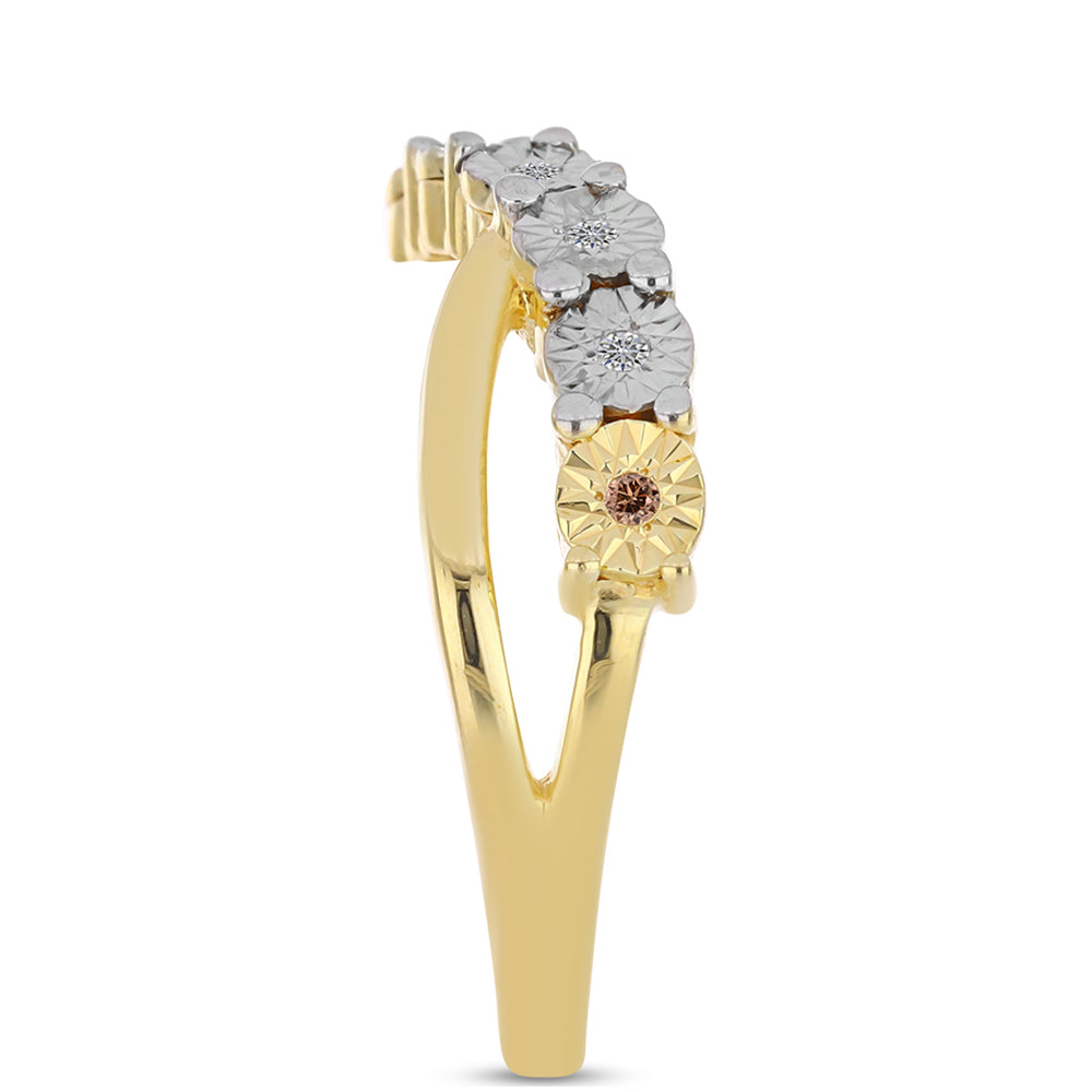 Anillo de Plata Bañada en Oro con Diamante Cognac y Topacio Blanco
