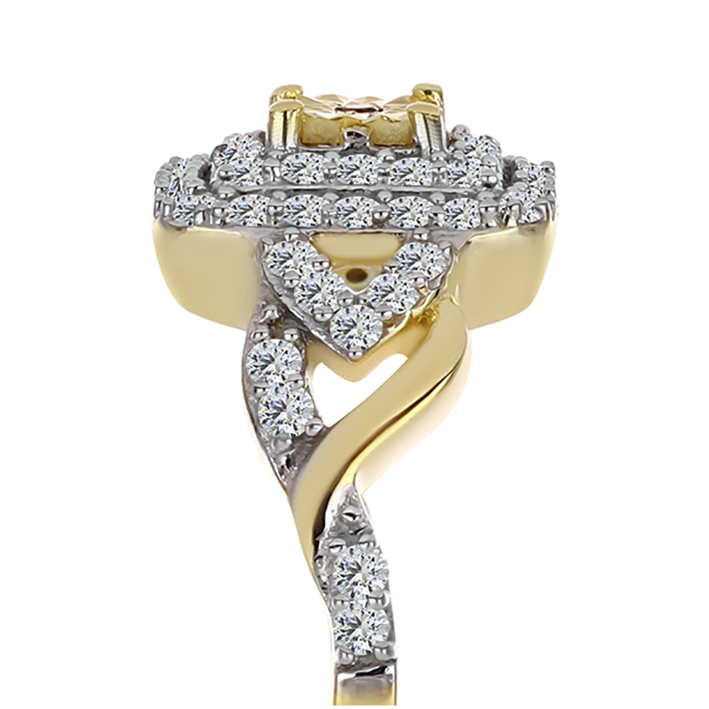 Anillo de Plata Bañada en Oro con Diamante Cognac y Topacio Blanco