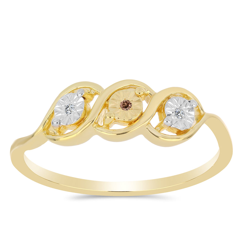 Anillo de Plata Bañada en Oro con Diamante Cognac y Topacio Blanco