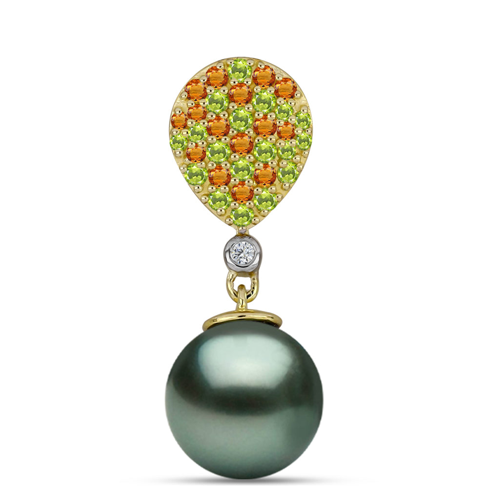 Colgante de Plata Bañada en Oro con Perla de río Tahiti verde ilusión y Citrino de los Montes Urales