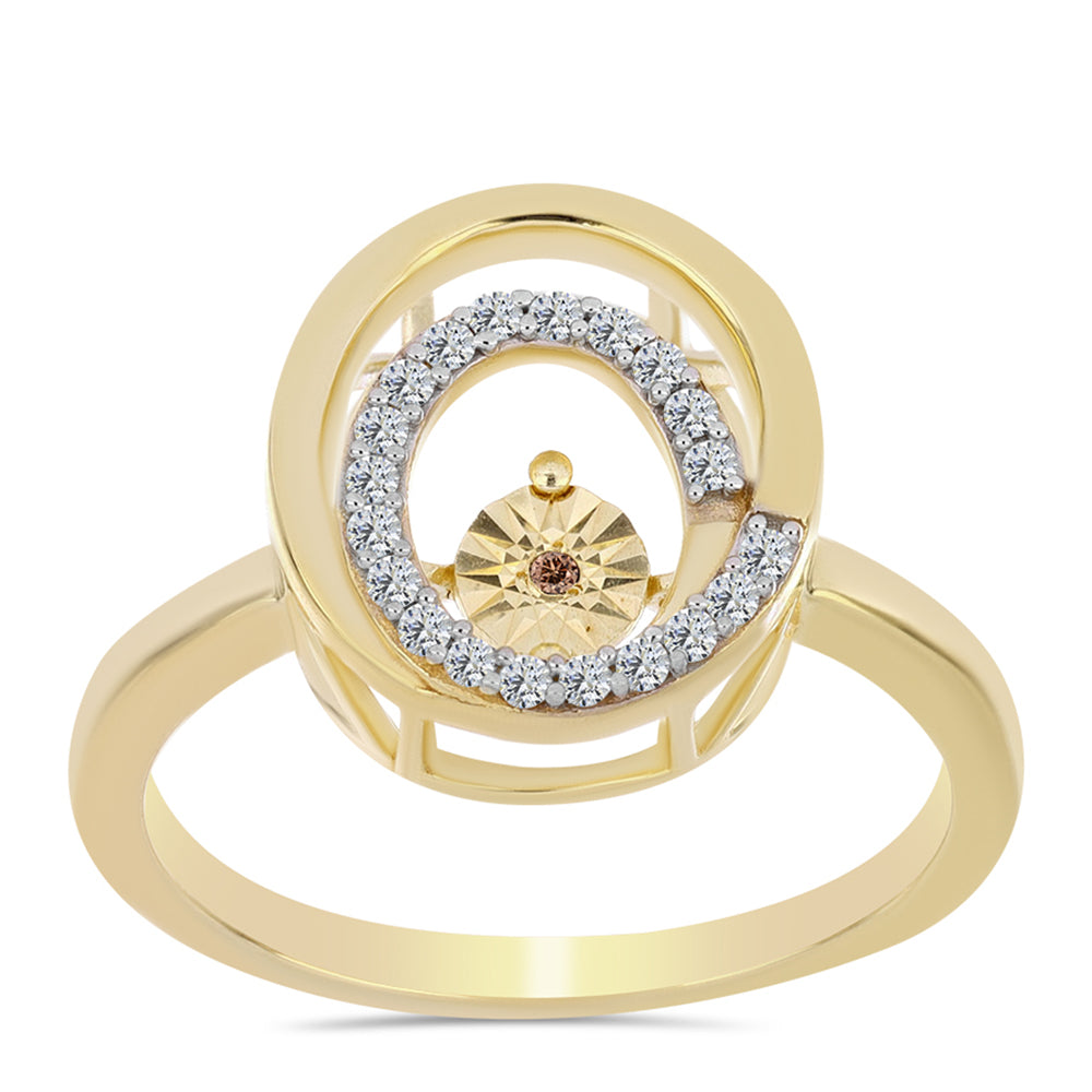 Anillo de Plata Bañada en Oro con Diamante Cognac y Topacio Blanco