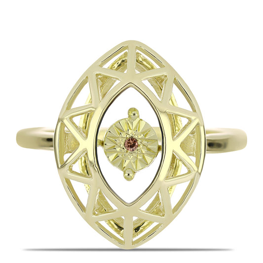 Anillo de Plata Bañada en Oro con Diamante Cognac