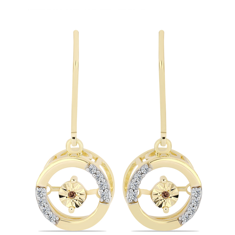 Pendientes de Plata Bañada en Oro con Diamante Cognac y Topacio Blanco
