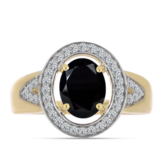 Anillo de Plata Bañada en Oro con Ónix Negro y Topacio Blanco