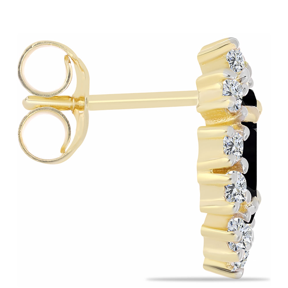 Pendientes de Plata Bañada en Oro con Ónix Negro y Topacio Blanco