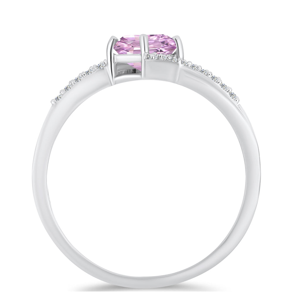 Anillo de Plata con Kunzita de Pala y Topacio Blanco