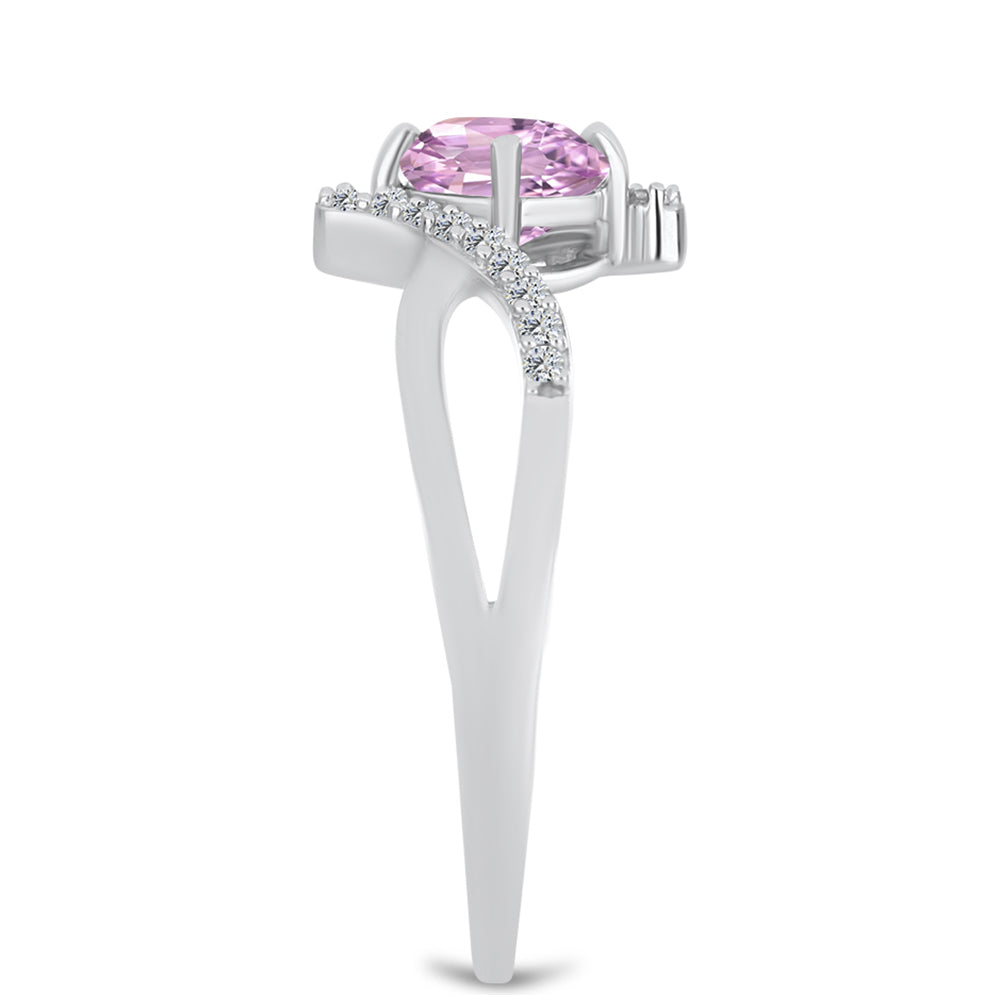 Anillo de Plata con Kunzita de Pala y Topacio Blanco