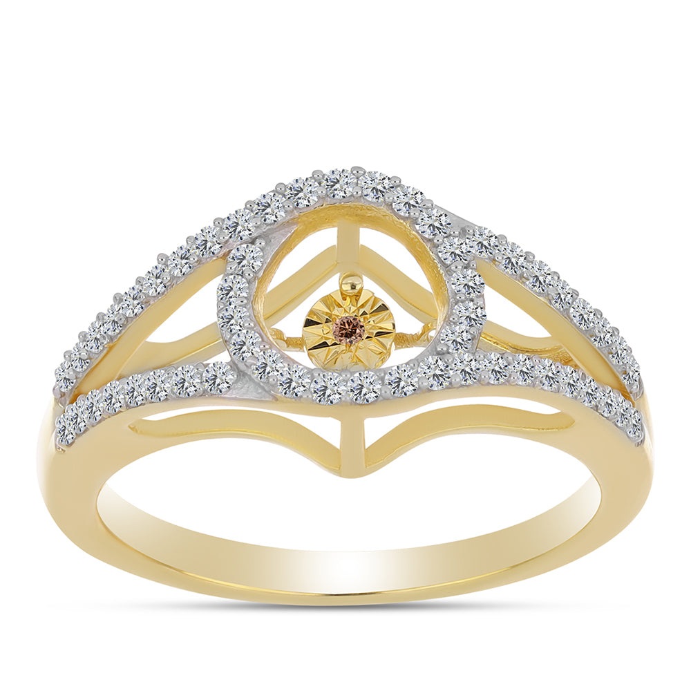 Anillo de Plata Bañada en Oro con Diamante Cognac y Topacio Blanco