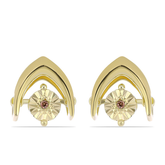 Pendientes de Plata Bañada en Oro con Diamante Cognac