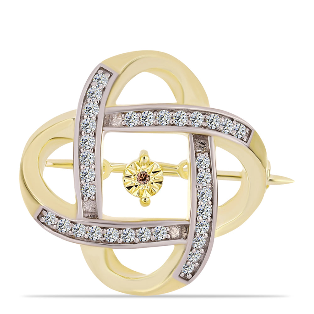 Broche de Plata Bañada en Oro con Diamante Cognac y Topacio Blanco