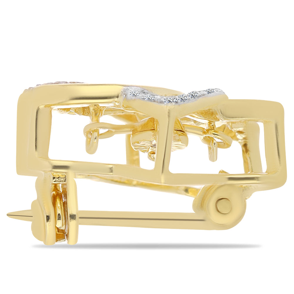 Broche de Plata Bañada en Oro con Diamante Cognac y Topacio Blanco
