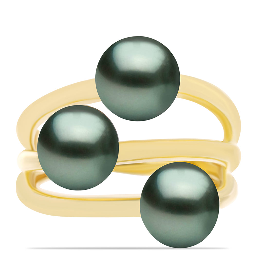 Anillo de Plata Bañada en Oro con Perla de río Tahiti verde ilusión