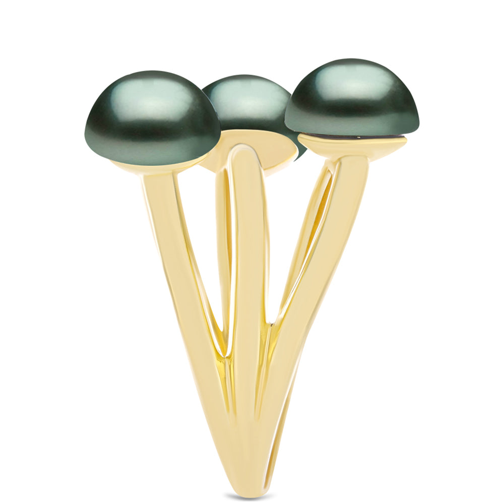 Anillo de Plata Bañada en Oro con Perla de río Tahiti verde ilusión