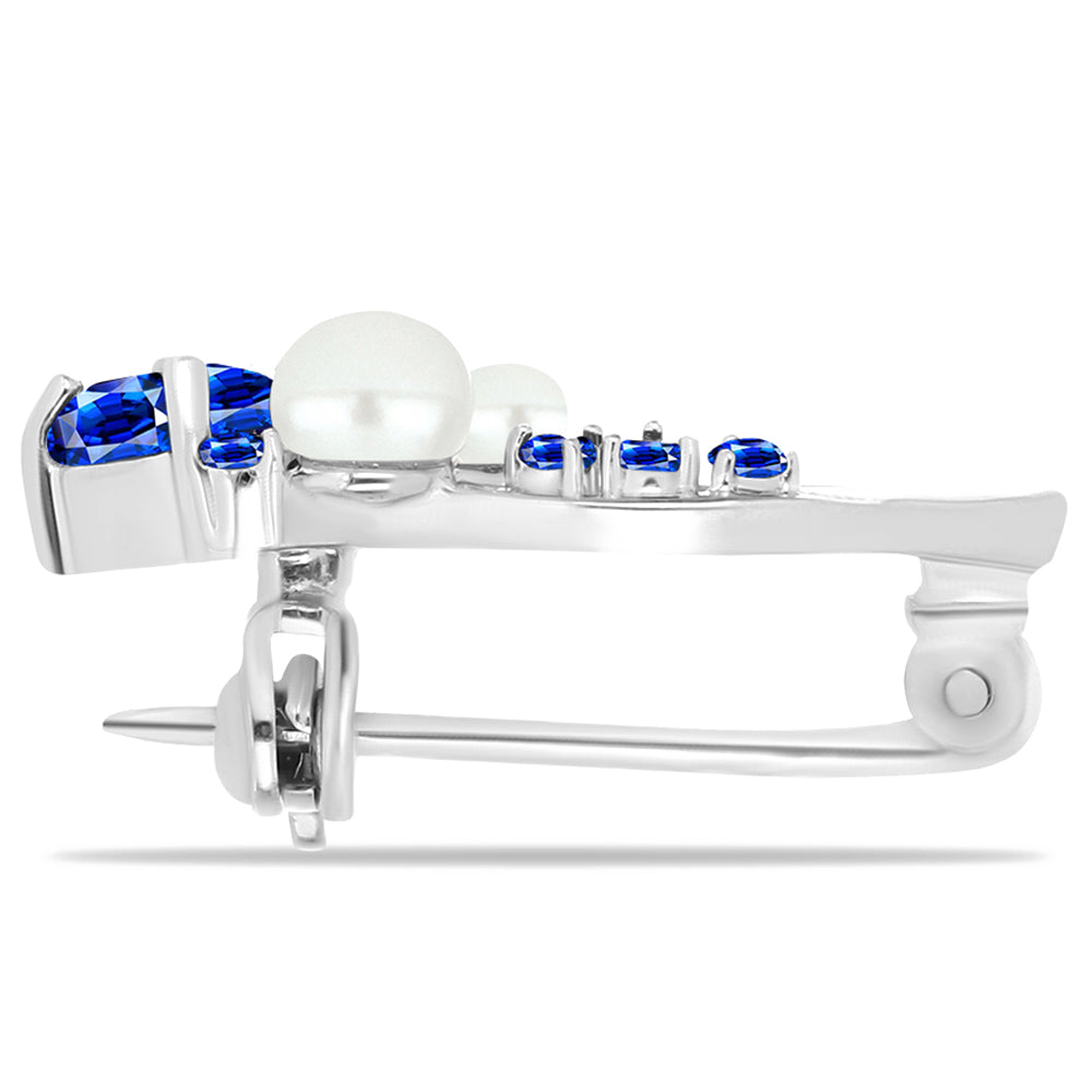 Broche de Plata con Zafiro Azul Australiano y Perla de Agua Dulce