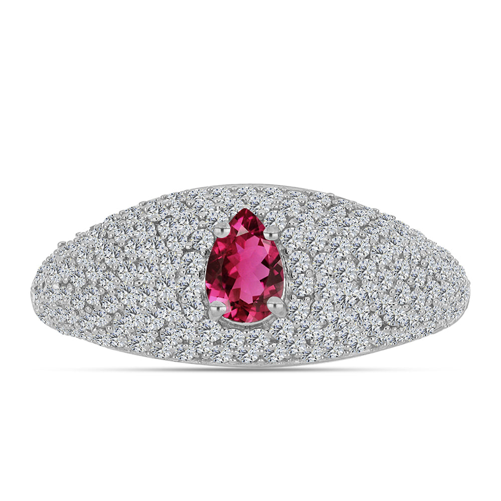 Anillo de Plata con Rubelita de Cruzeiro y Topacio Blanco