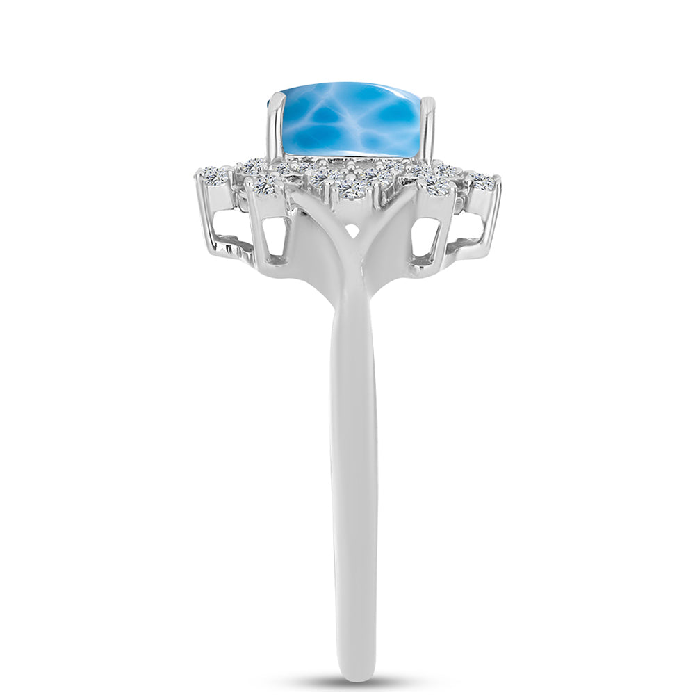 Anillo de Plata con Larimar de Barahona y Topacio Blanco