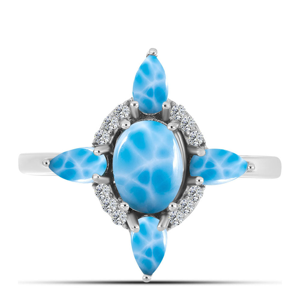Anillo de Plata con Larimar de Barahona y Topacio Blanco