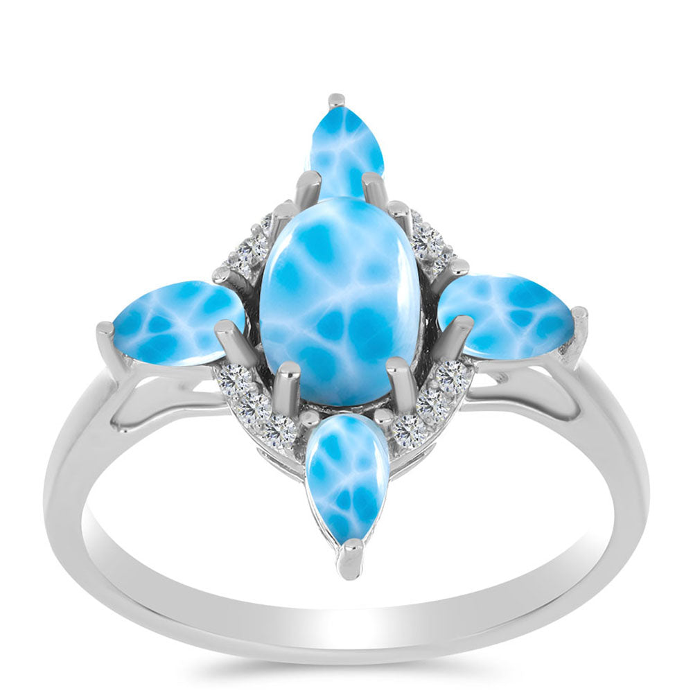 Anillo de Plata con Larimar de Barahona y Topacio Blanco